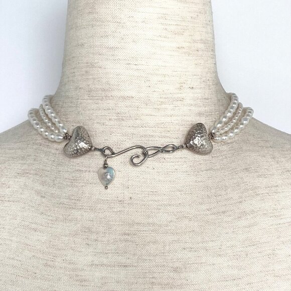 Sterling Silver 925 Layered Triple Strand Freshwater Pearl Starfish Necklace - Picture 12 of 16